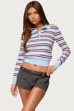 Brayden Striped Polo Sweater - Acrylic Knit Rugby Shirt with Button-Up Detailing