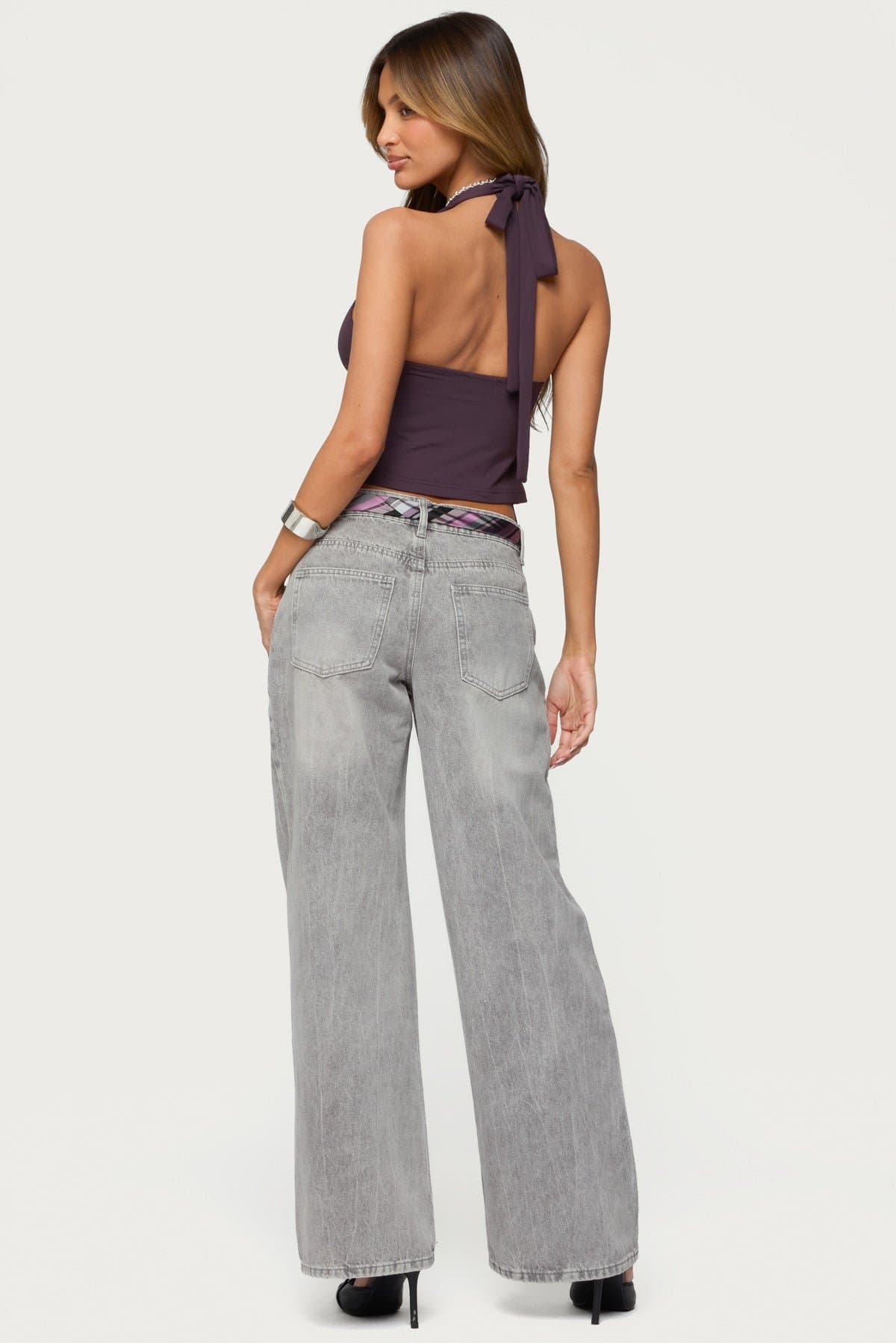 Prima Twisted Split Front Halter Top - Polyester Spandex Women's Blouse Size S