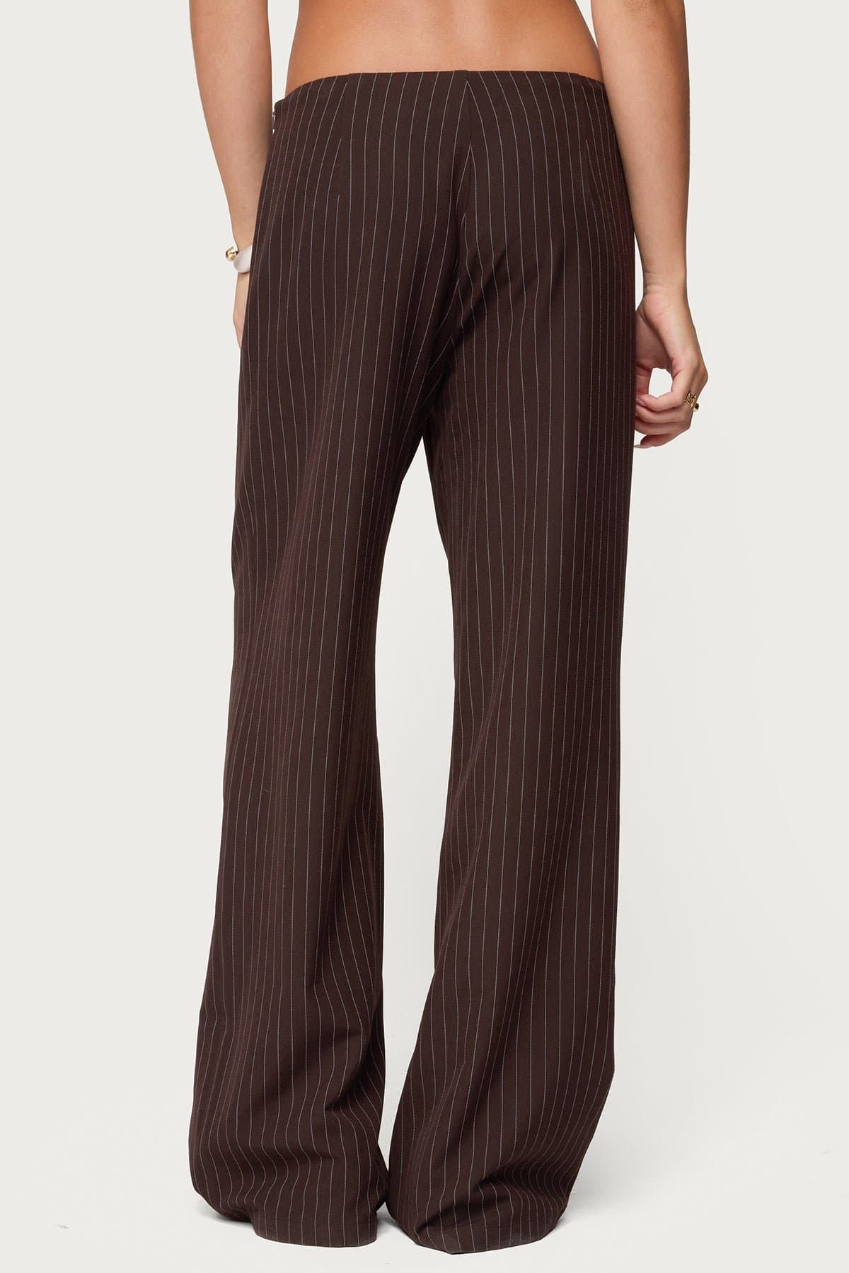 Kerie Pinstripe Low Rise Wide Leg Pants - Polyester Side Zip