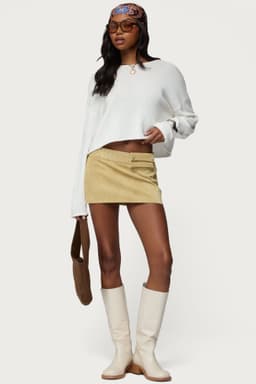 Roney Stud Faux Suede Mini Skort - Polyester Polyurethane