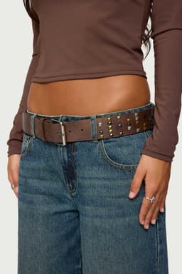 Studded Mixed Tone Metal Belt Polyurethane Length 43.7 Inches