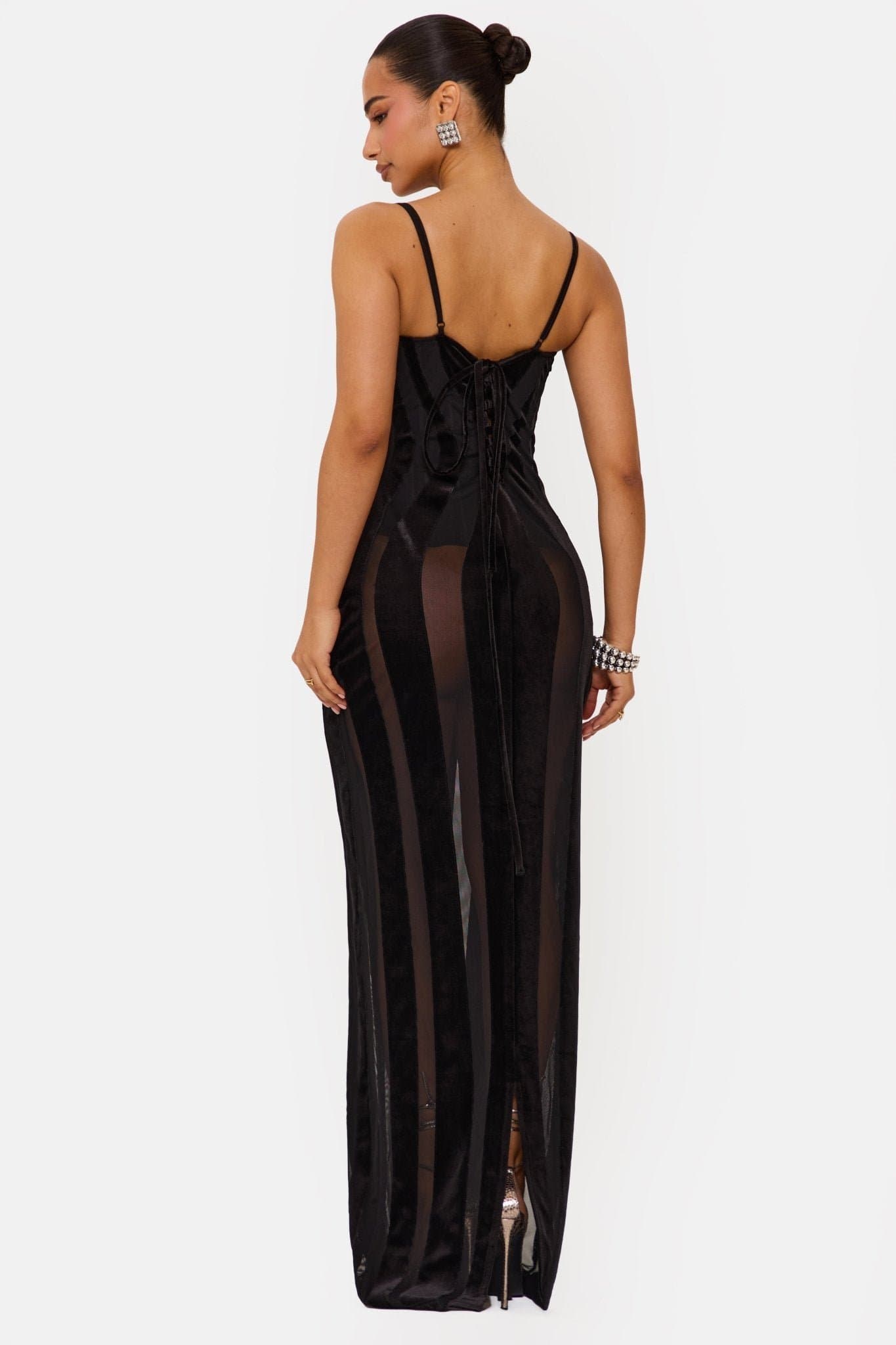 Scandal Velvet Panelled Maxi Dress with Internal Boned Corset