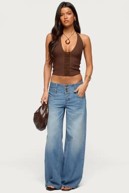 Wide Waistband Low Rise Baggy Jeans - Rigid 100% Cotton Denim