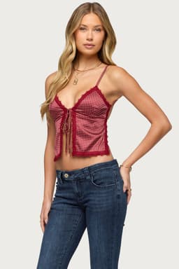 Backless Satin Effect Polka Dot Tank Top with Adjustable Straps - Polyester Spandex