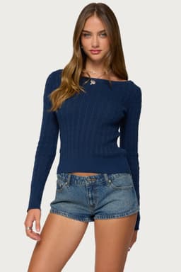 Larah Boat Neck Cable Knit Sweater - 100% Cotton