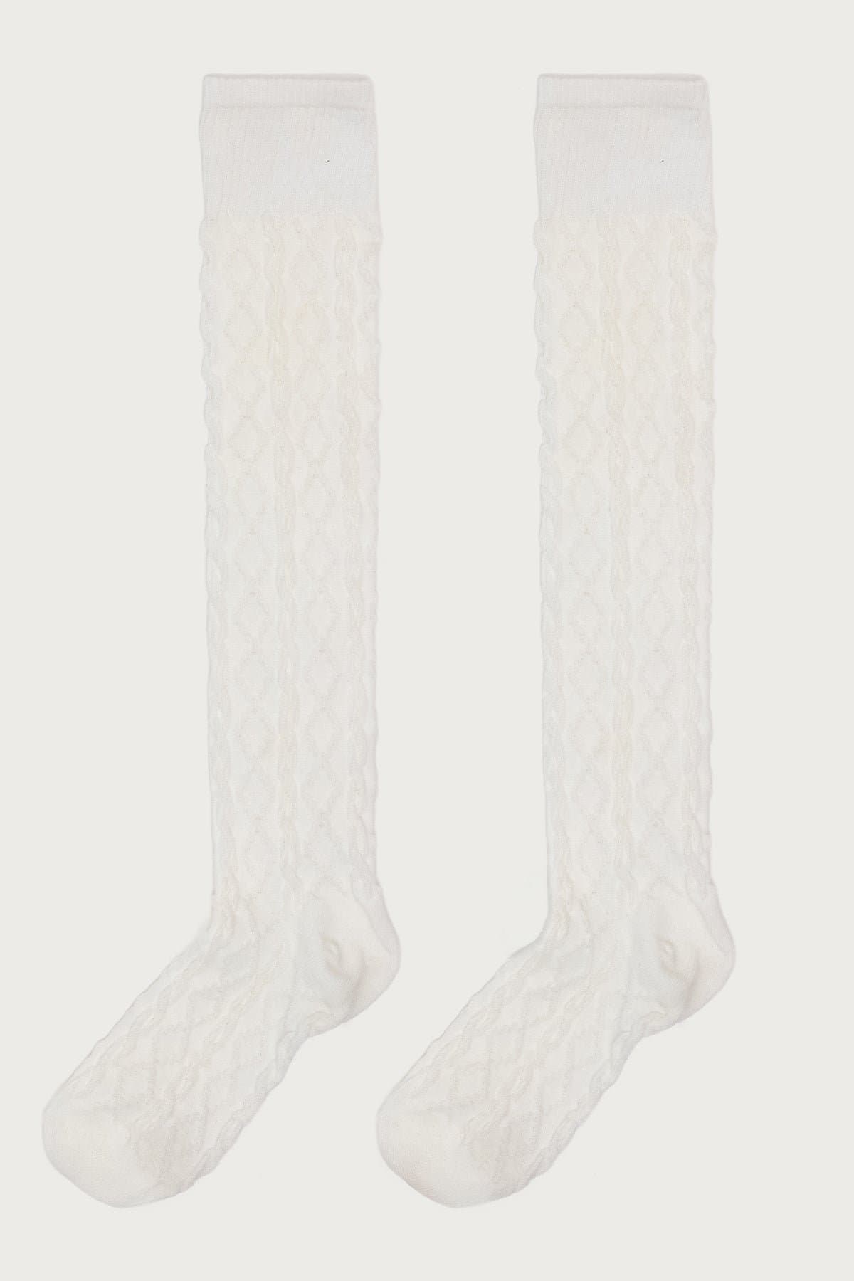 Cable Knit Socks - Polyester Cotton Spandex Blend, 20.9 Inch Length