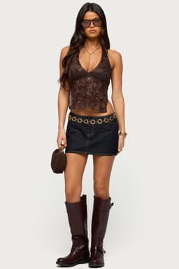 Leire No Waistband Denim Mini Skort - 100% Cotton