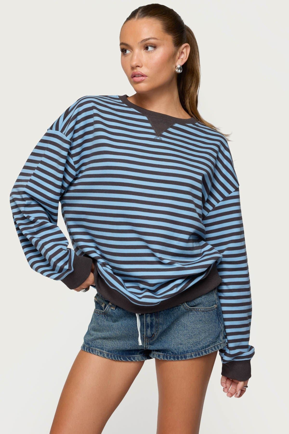Onda Striped Crewneck Sweatshirt - Long Sleeve Cotton Polyester