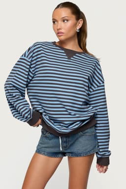 Onda Striped Crewneck Sweatshirt - Long Sleeve Cotton Polyester