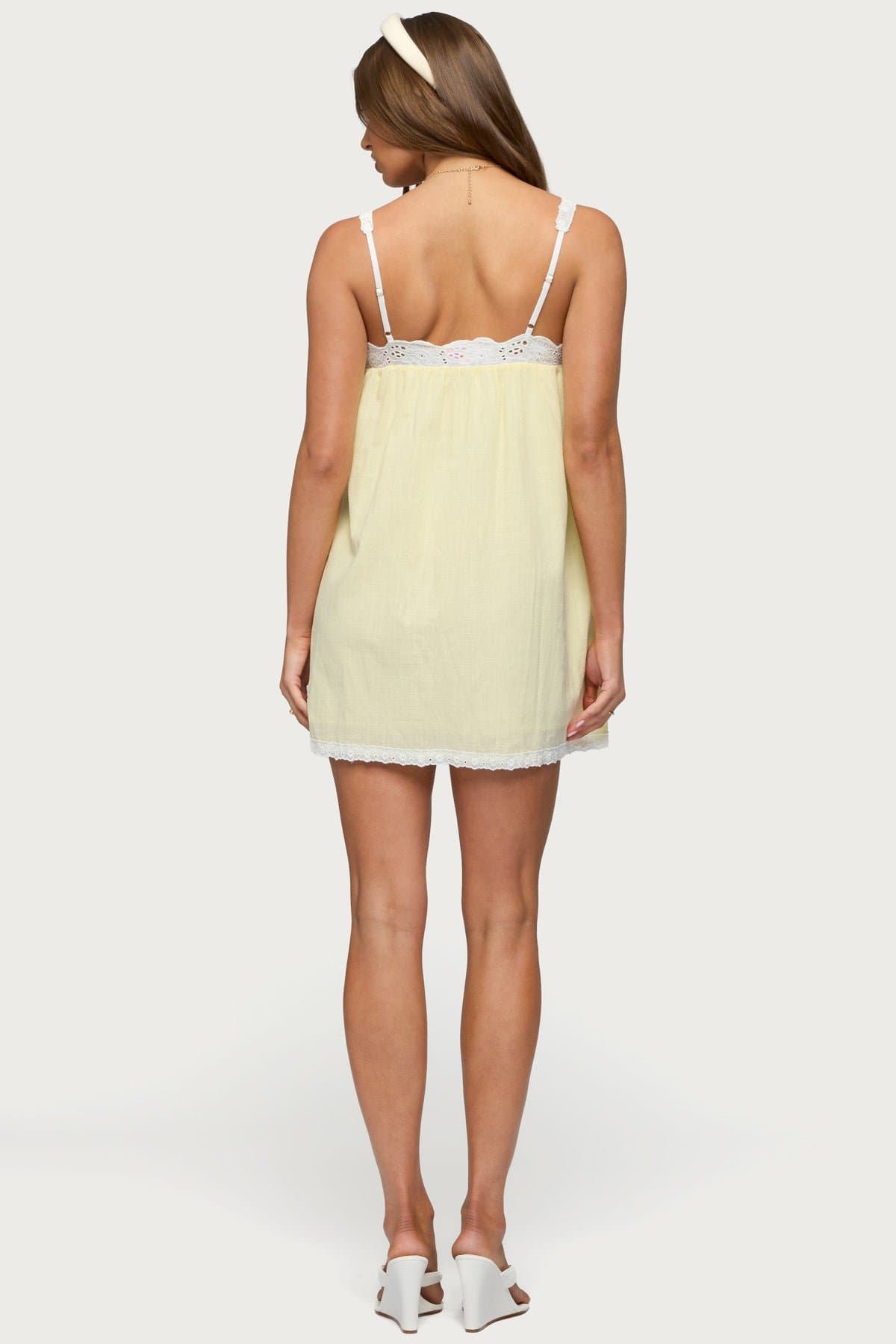 Hipla Contrast Lacey Cotton Mini Dress - Adjustable Straps, Lace Trim, 100% Cotton