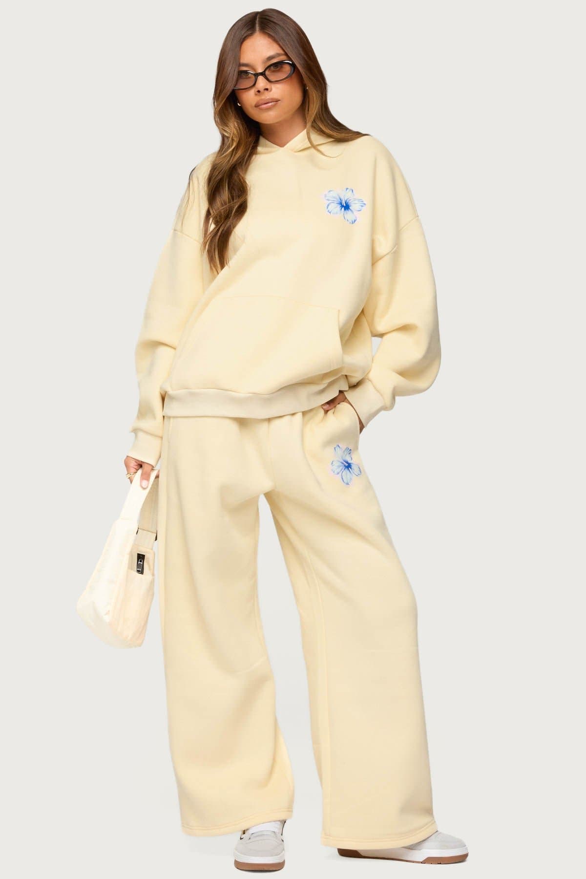 Tropical Bloom Hoodie with Hibiscus Flower Print Polyester Cotton Matching Set