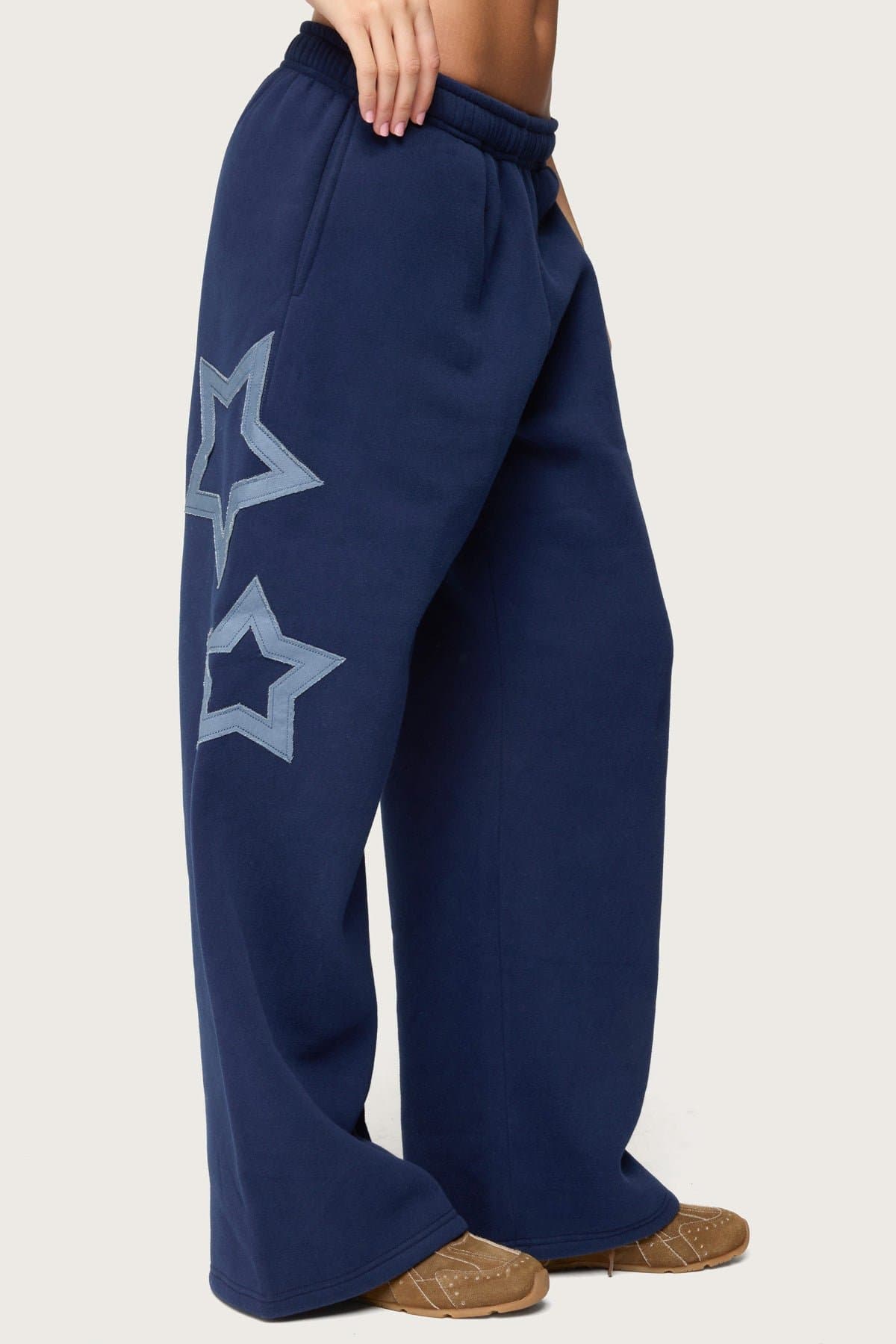 Starly Straight Leg Sweatpants with Star Patches - Polyester Cotton Matching Set
