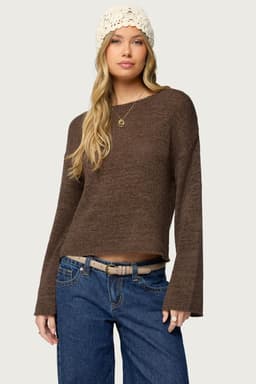 Drop Shoulder Light Knit Sweater - Relaxed Fit Polyester Rayon