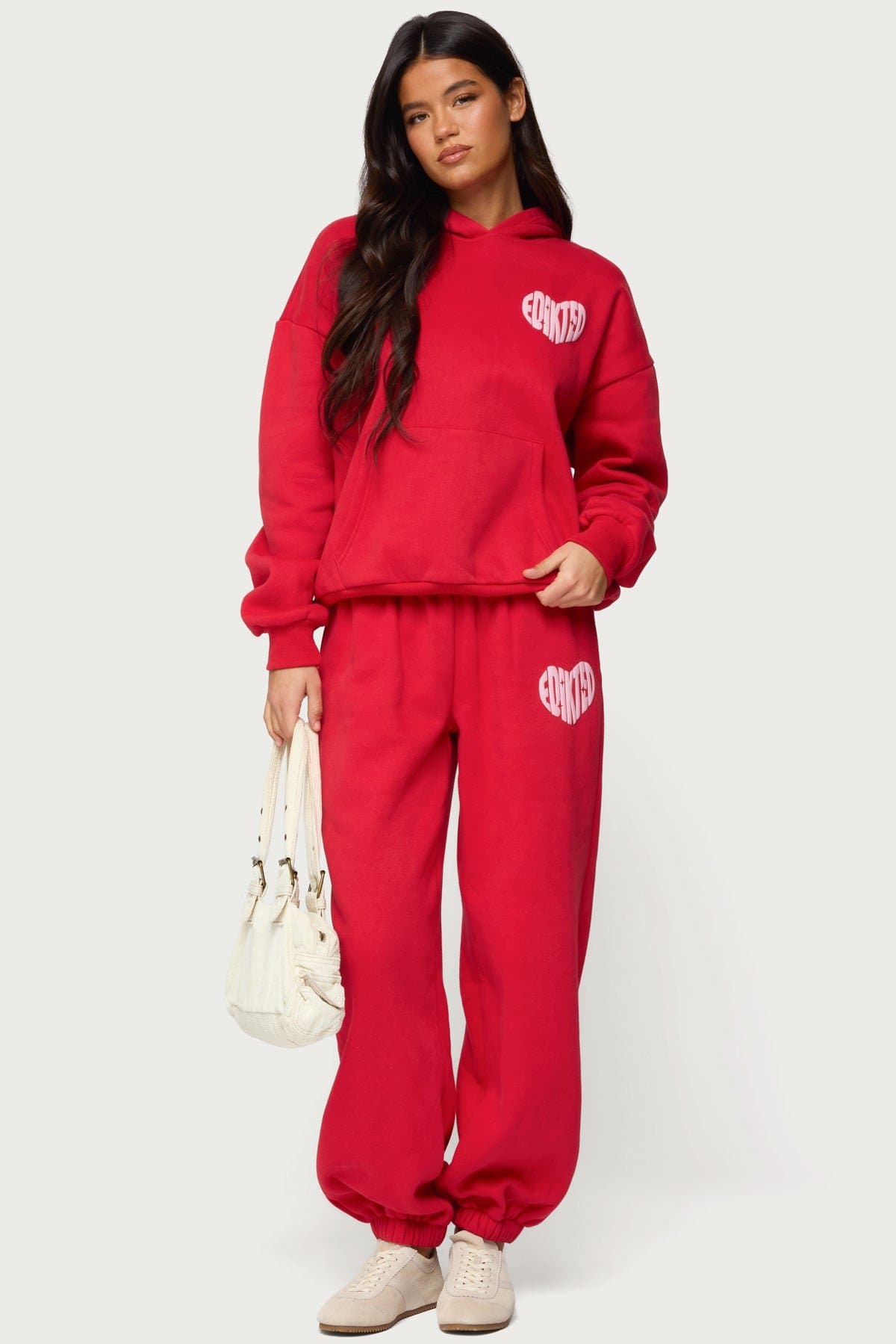 Major Love Edikted Sweatpants - Polyester Cotton Elastic Waistband Puff Print