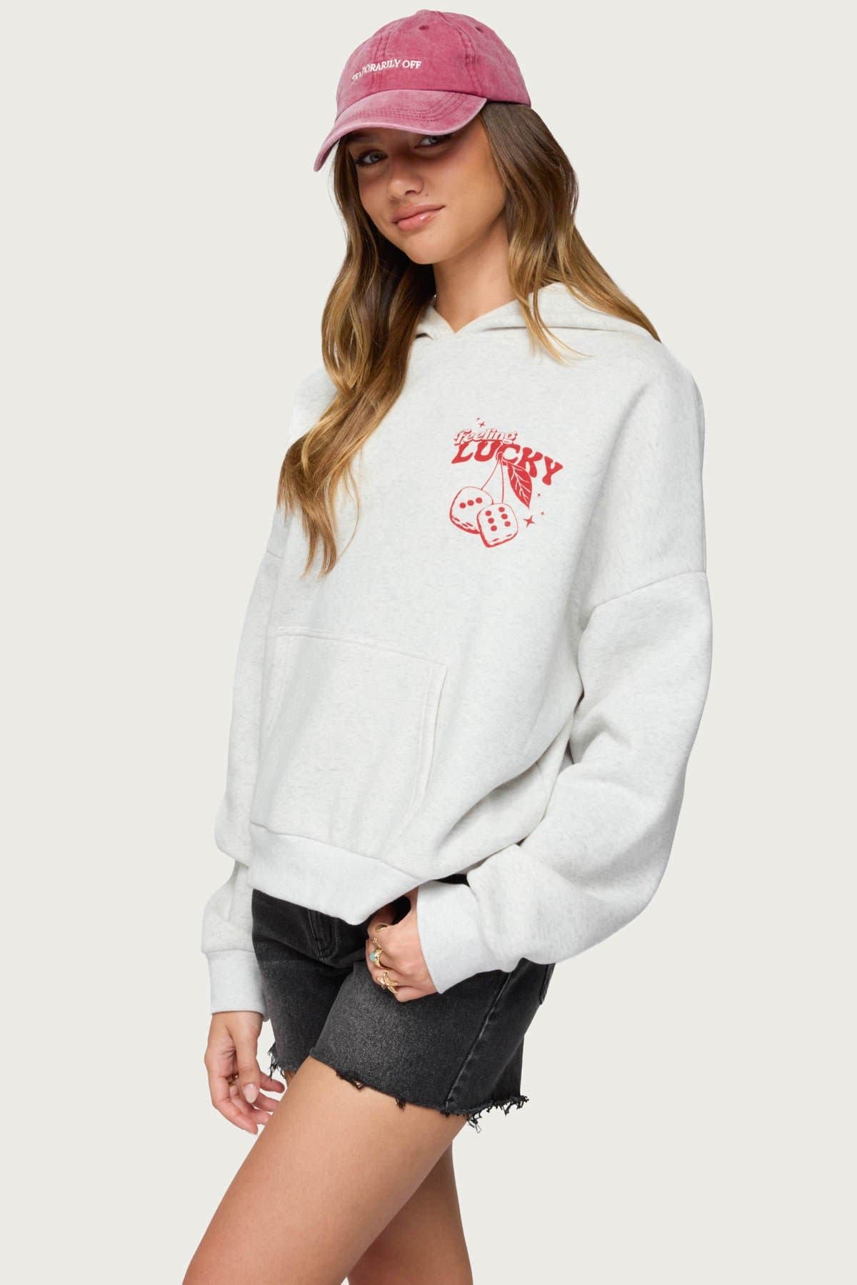Feeling Lucky Oversized Hoodie with Dice Graphic Print Polyester Cotton Blend