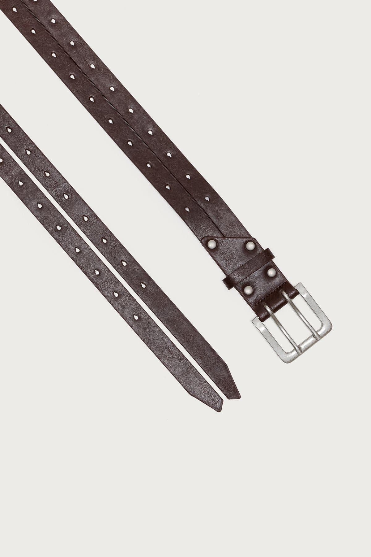Double Look Faux Leather Belt - Polyurethane with Silver Tone Metal, 43.7 Inch Length