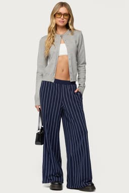 Mercer Pinstripe Wide Leg Sweatpants - Cotton Polyester Elastic Waistband