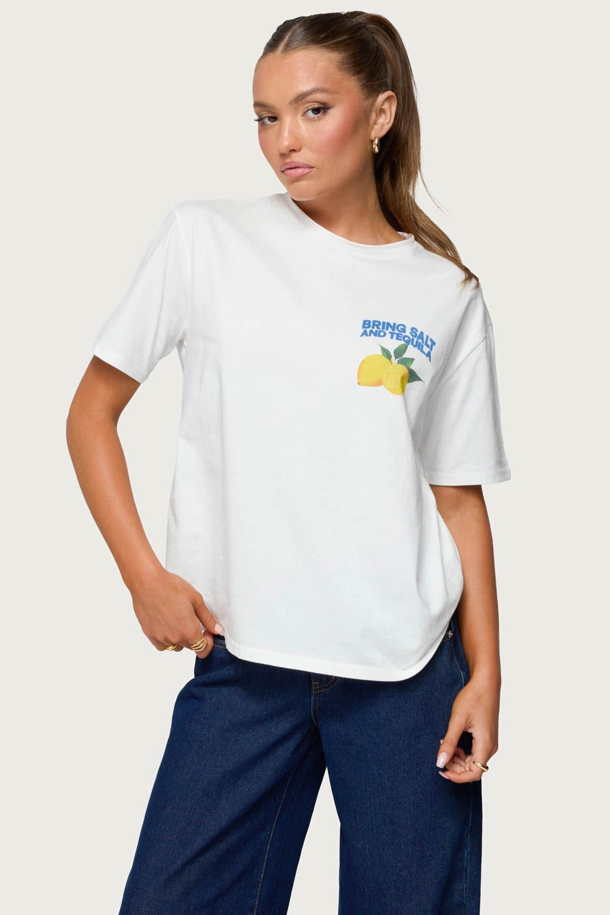 Let's Make Margs Oversized Unisex T-Shirt with Lemon Graphic Print 100% Cotton