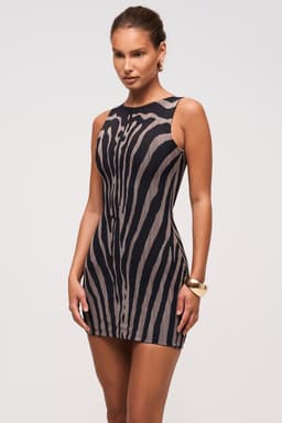 Curve Illusion Zebra Print Slash Neck Mini Dress - Sleeveless Bodycon