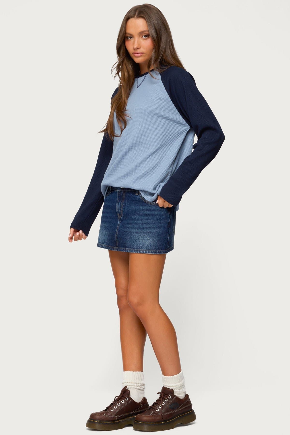 Me Time Oversized Waffle Top - Long Sleeve Loungewear in Polyester Cotton