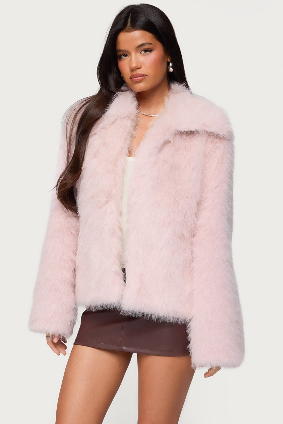 Noelle Oversized Faux Fur Jacket - Collared Polyester with Metallic Detailing