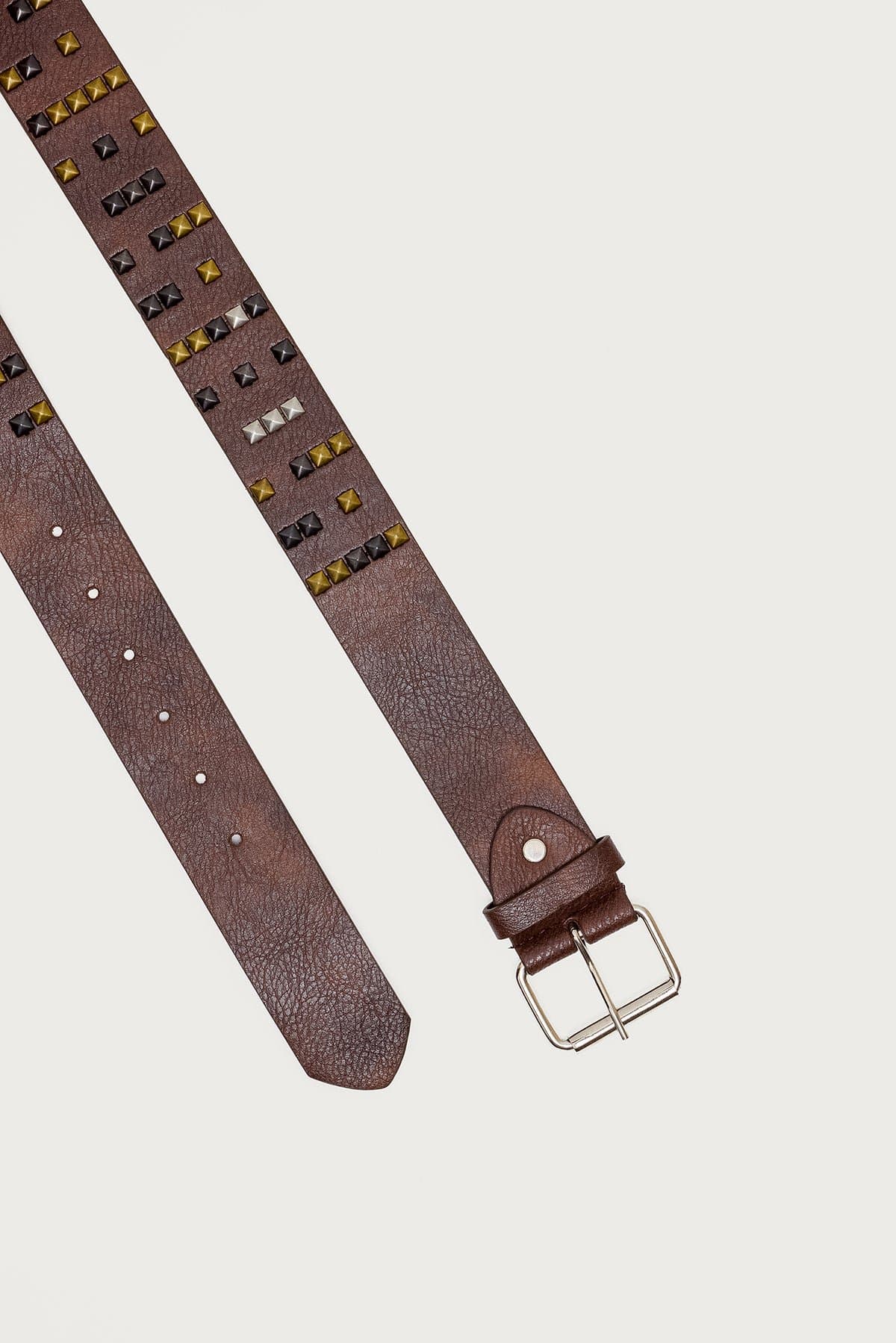 Studded Mixed Tone Metal Belt Polyurethane Length 43.7 Inches