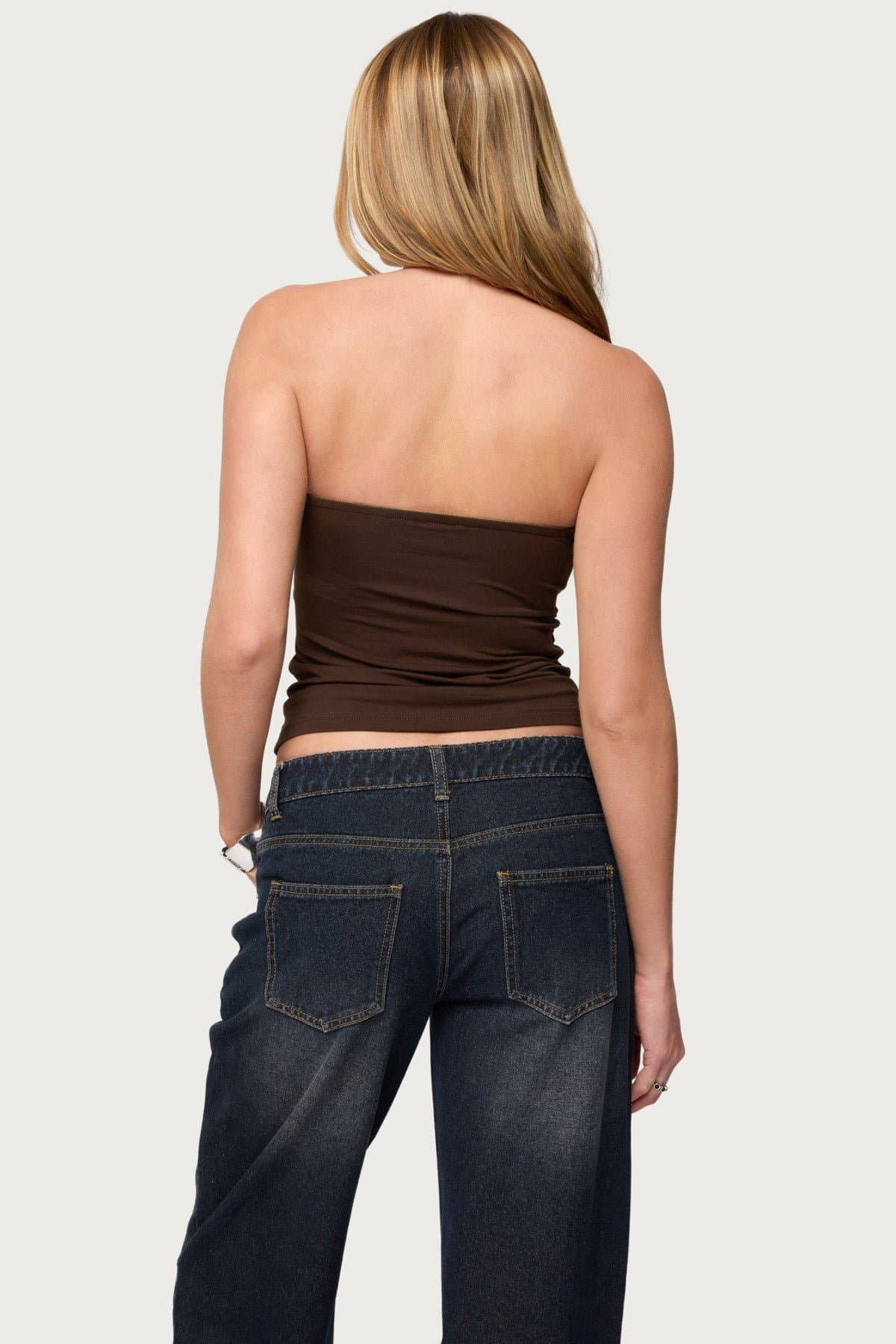 Oriella Abstract Ring Cutout Strapless Top in Rayon Spandex