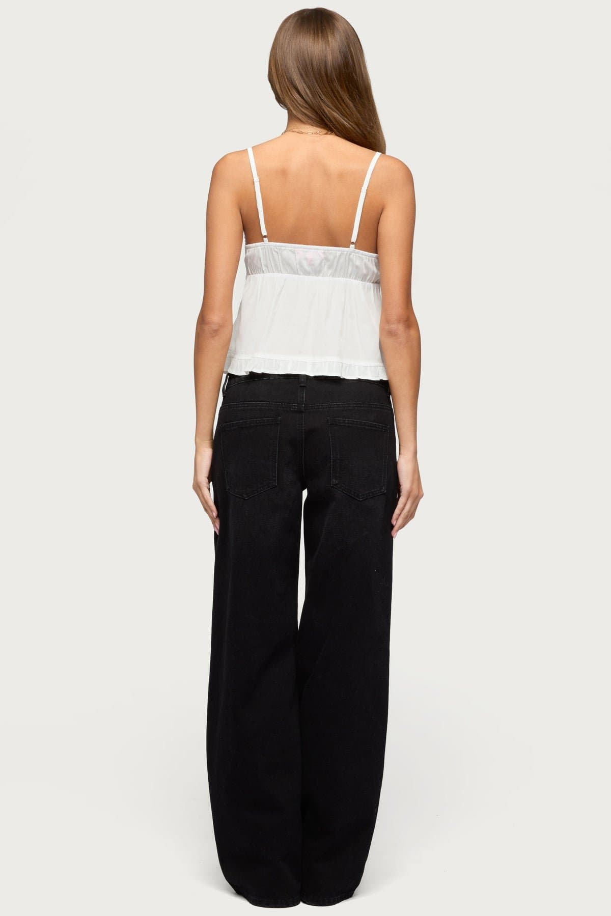 Halsey Ruffle Tank Top with Adjustable Straps, Front Buttons, Cotton Polyester Blend