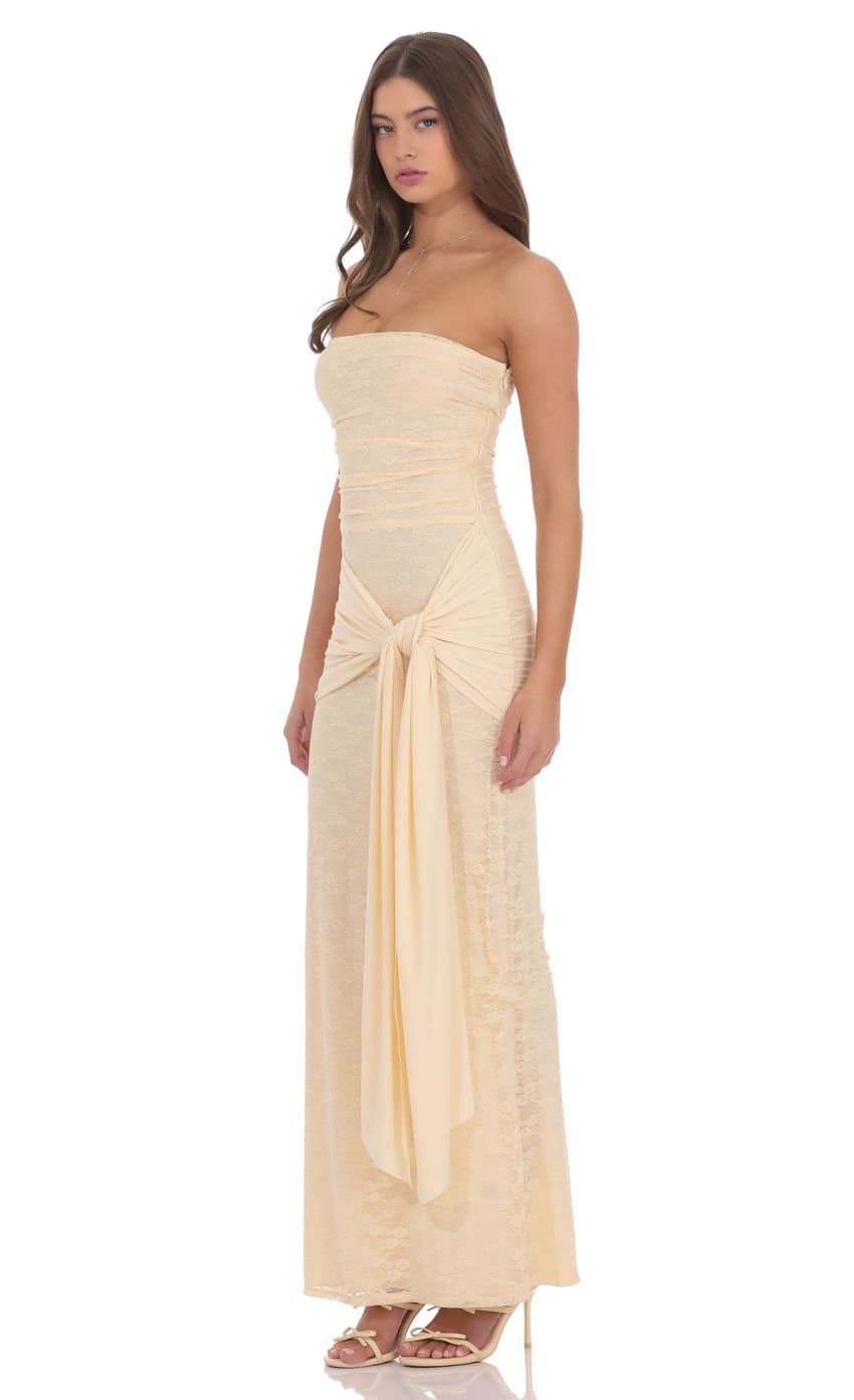 Strapless Lace Tassel Wrap Maxi Dress in Vanilla