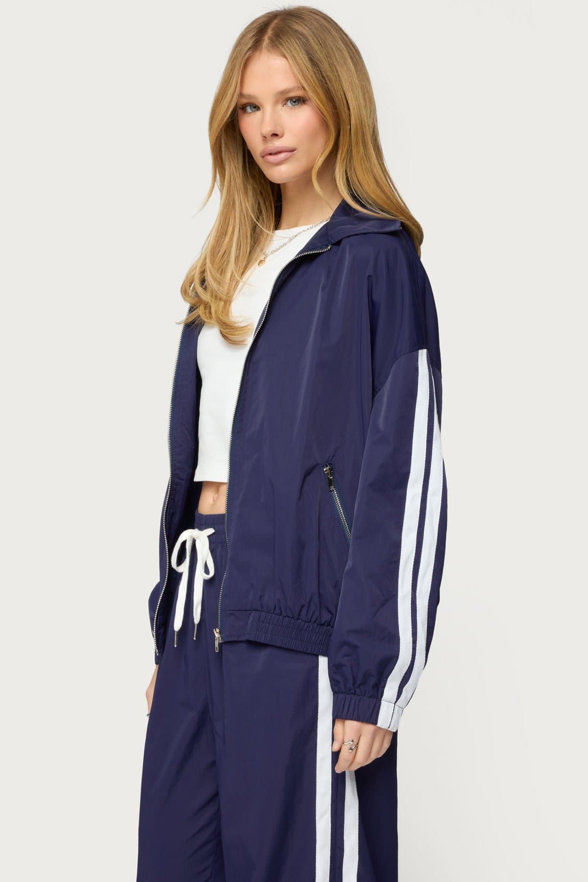 Kieran Stripey Nylon Track Jacket - Oversized Fit, Side Stripes, Front Zip