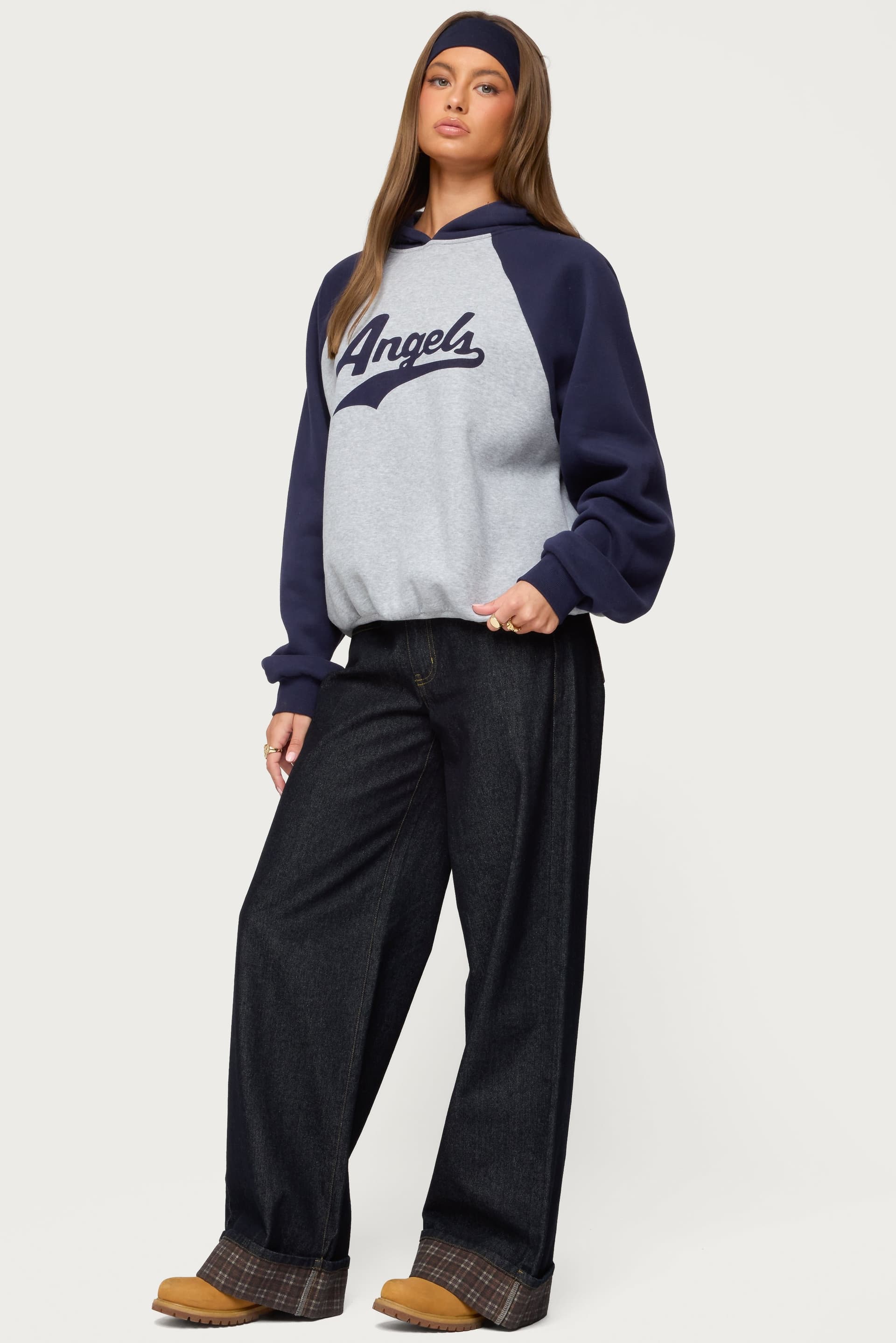 Angels Raglan Oversized Hoodie - Polyester Cotton Graphic Text Unisex Hoodie