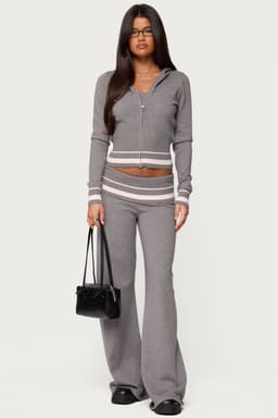 Kaliya Stripey Foldover Knit Flared Pants - Rayon Nylon Polyester