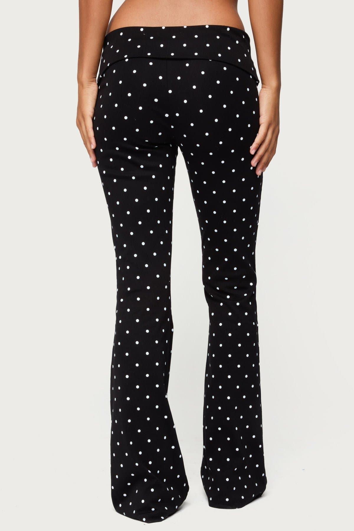 Daliya Polka Dot Fold Over Flared Loungewear Pants - Cotton Spandex