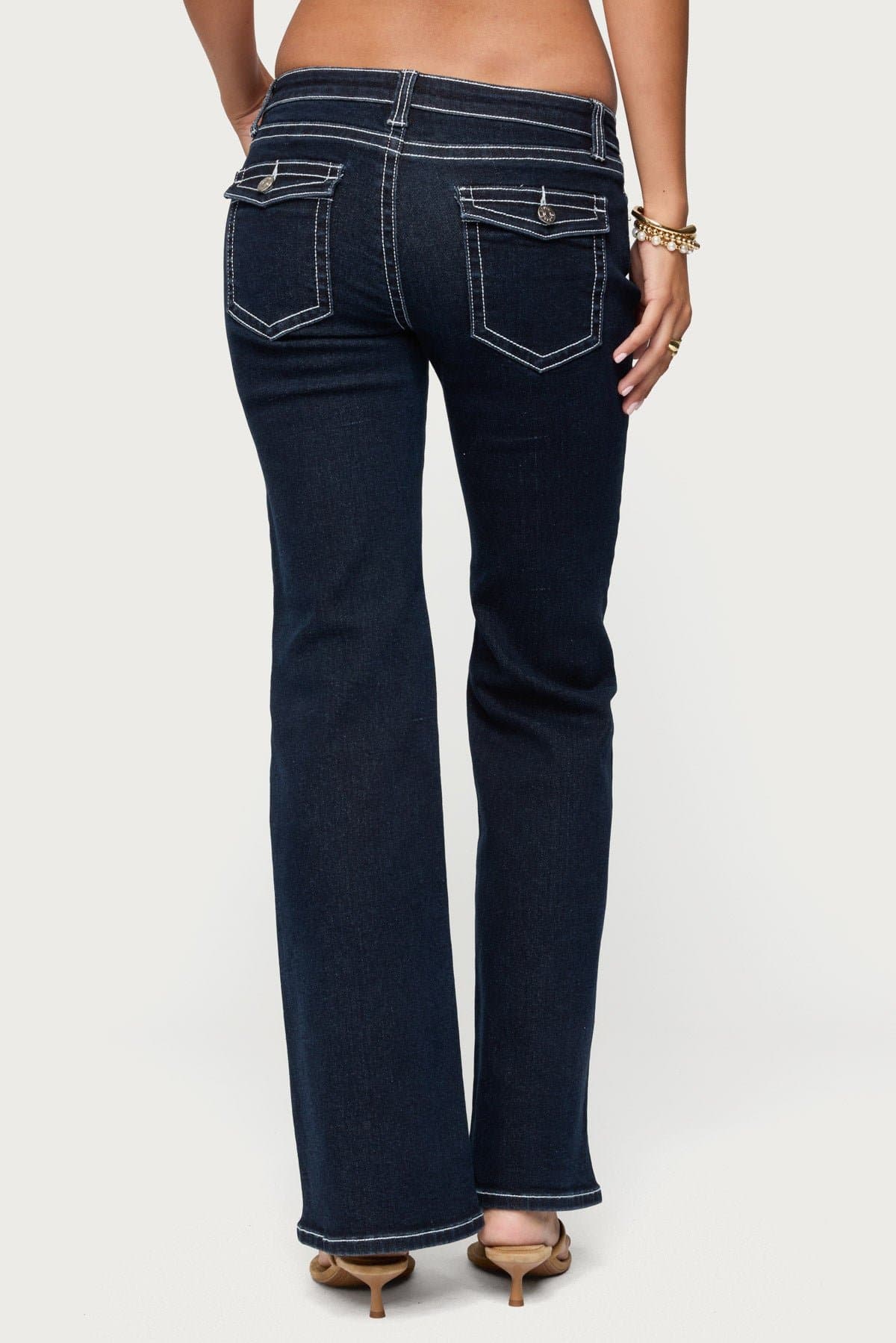 Louis Contrast Low Rise Bootcut Jeans - Stretch Denim Cotton Polyester Spandex