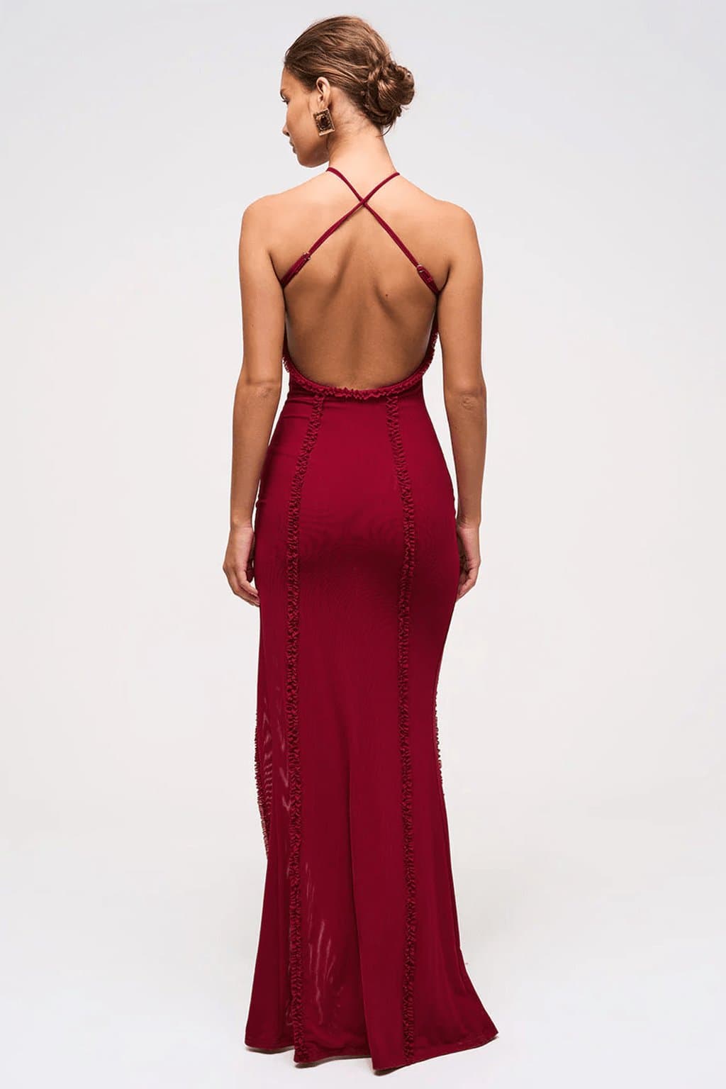 Ma Cherie Keyhole Maxi Dress - Double Layer Mesh Bodycon with Thigh High Split