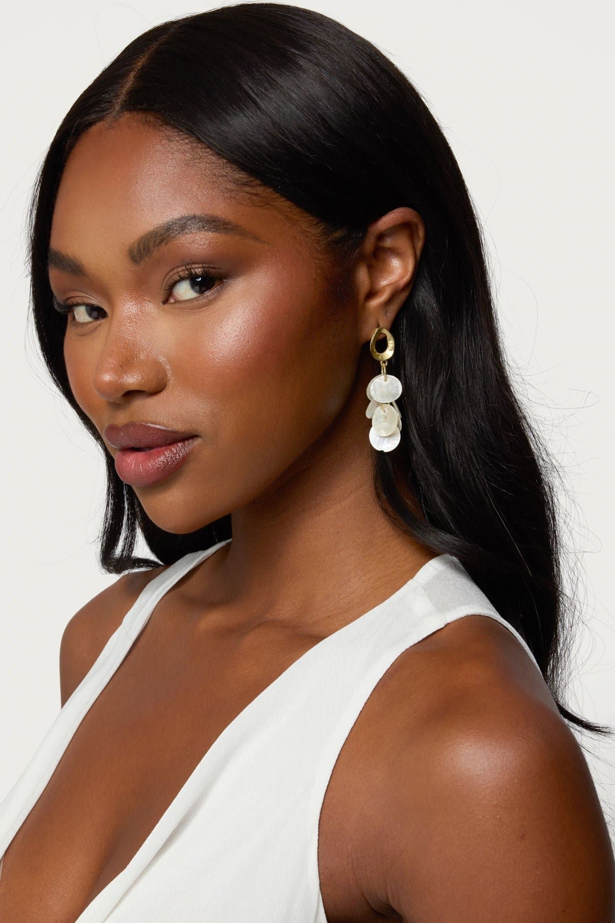 Iridescent Charm Dangling Earrings Gold Tone Metal Resin 2 Inch Length