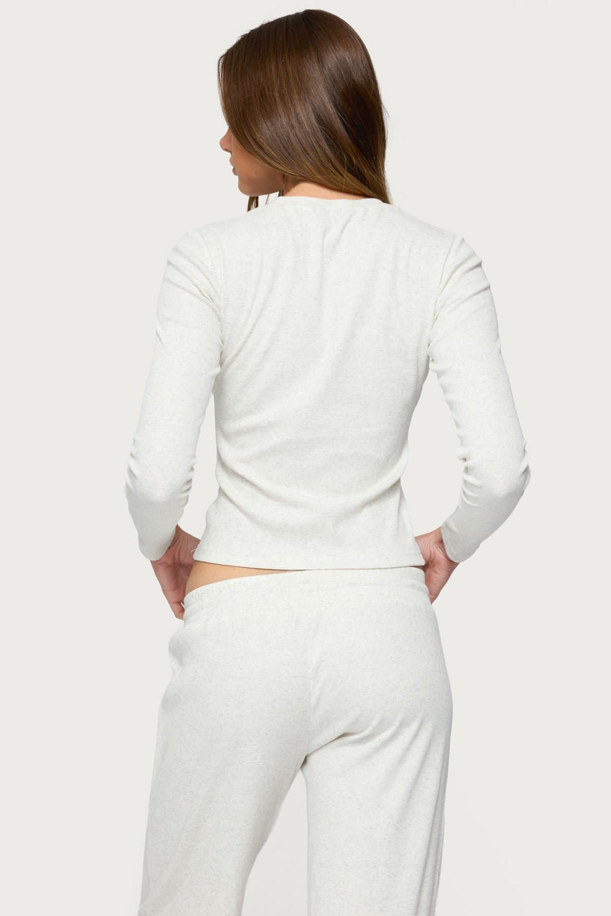 Cicilia Women's Long Sleeve Ribbed T-Shirt - Cotton Polyester Spandex Loungewear