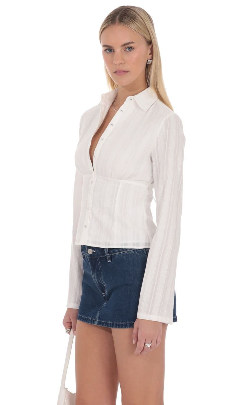 Mila Button Front Top in White