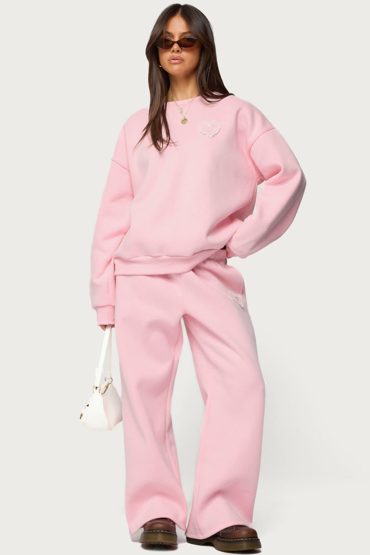 Love Edikted Wide Leg Sweatpants with Lace Heart Patch