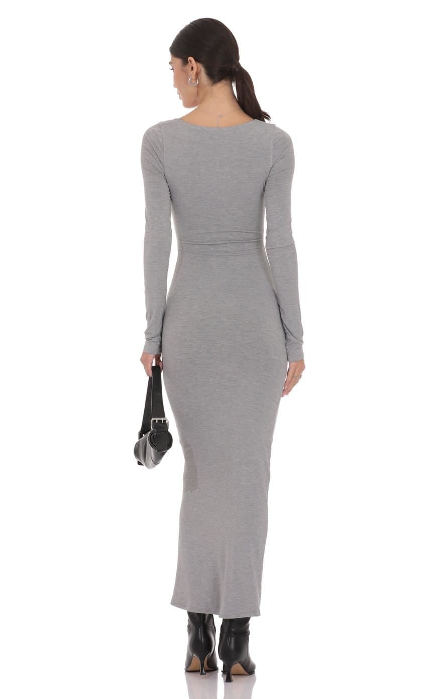 V-Neck Long Sleeve Maxi Dress in Grey