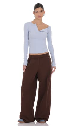 Pleated Wide Leg Trousers in Brown