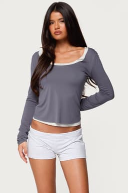 Orella Contrast Layered Long Sleeve Top - Rayon Spandex Scoop Neck