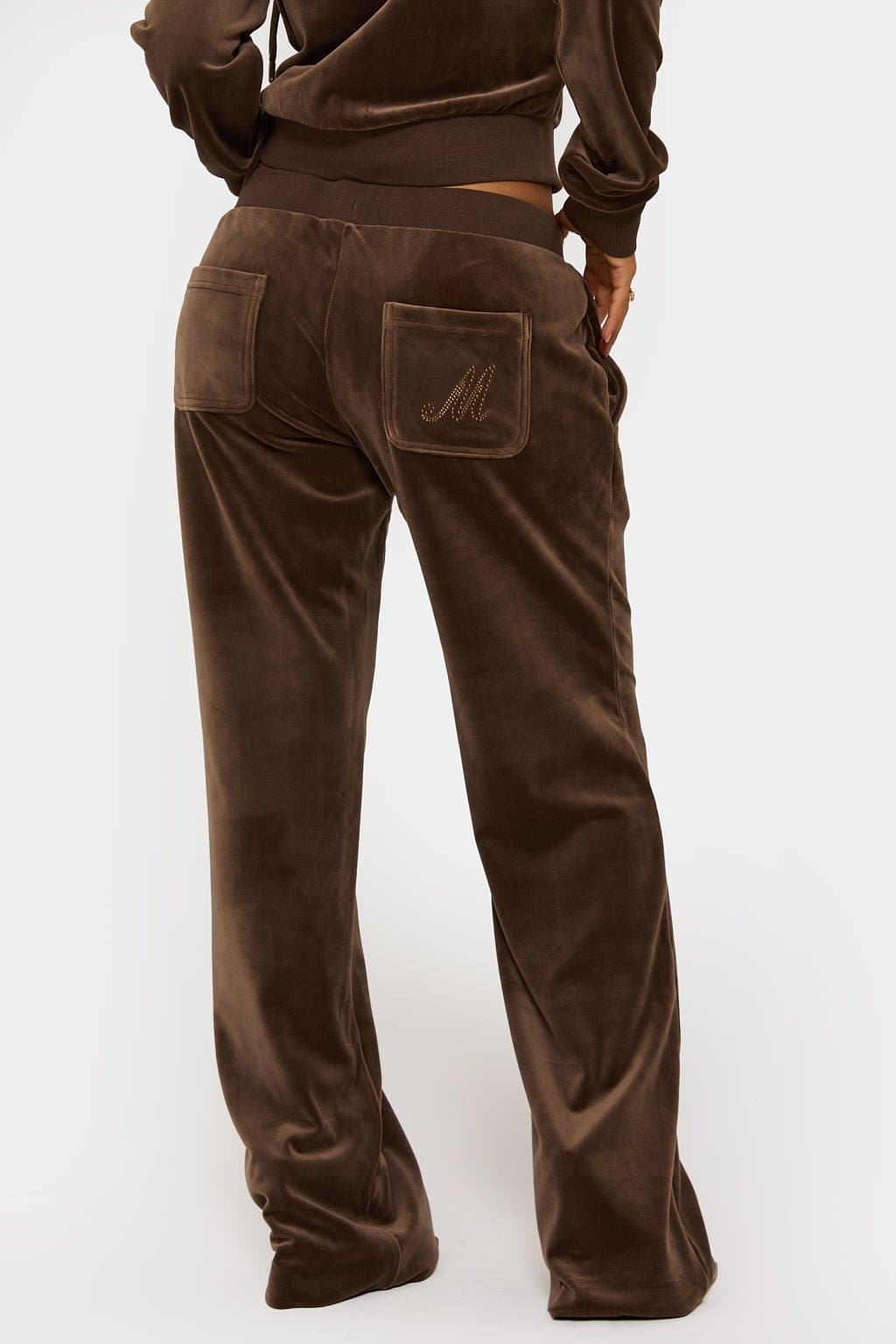 Khaki Velour Plush Jogger Pants with MM Hotfix Studs - 95% Polyester 300GSM