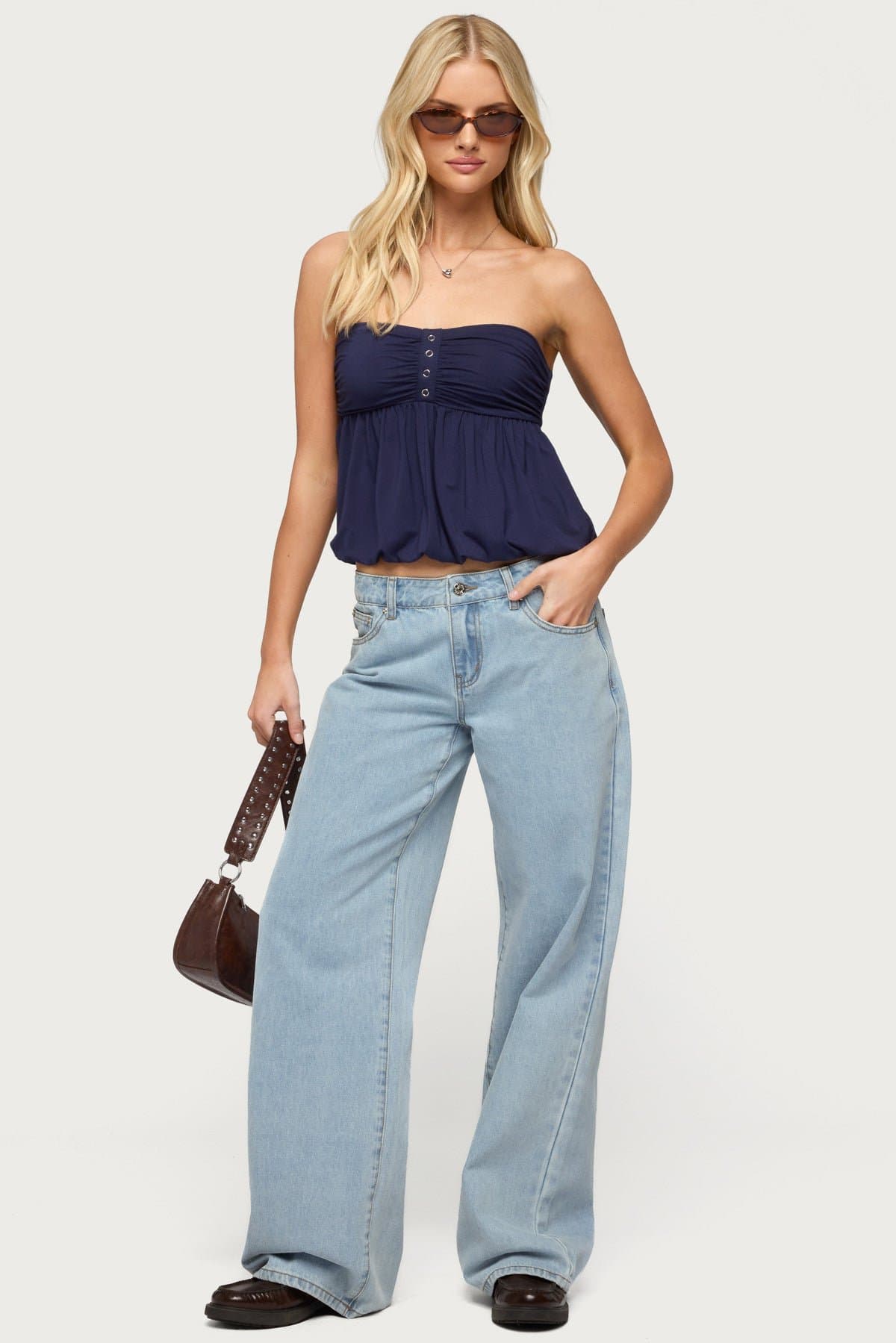 Yury Strapless Bubble Hem Top with Snap Buttons - Rayon Spandex