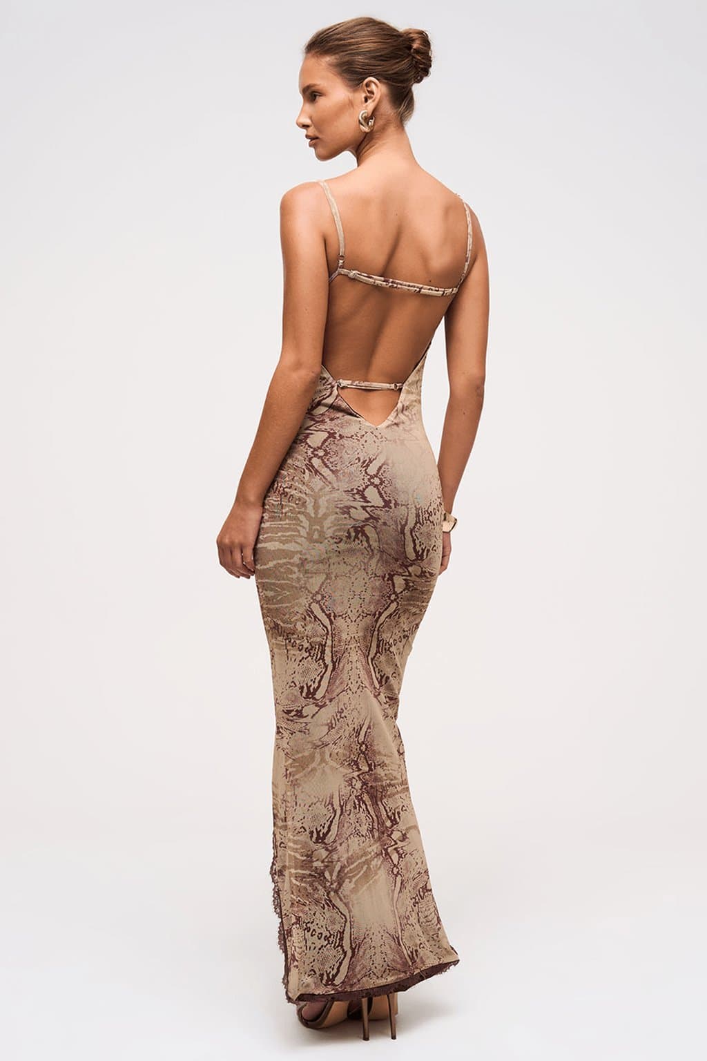 Sandsnake Deep V Split Hem Maxi Dress - Adjustable Straps, Lace Trim, Bodycon Fit