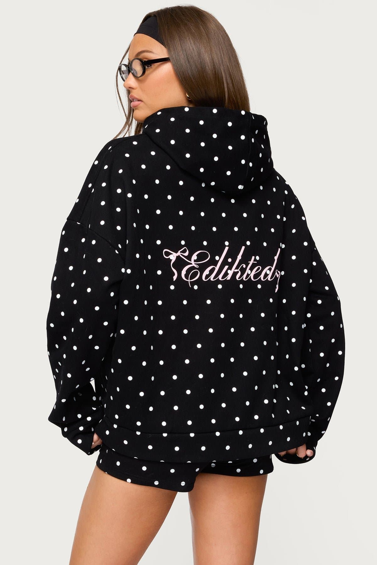 Chelsie Polka Dot Print Hoodie with Edikted Graphic - Cotton Polyester