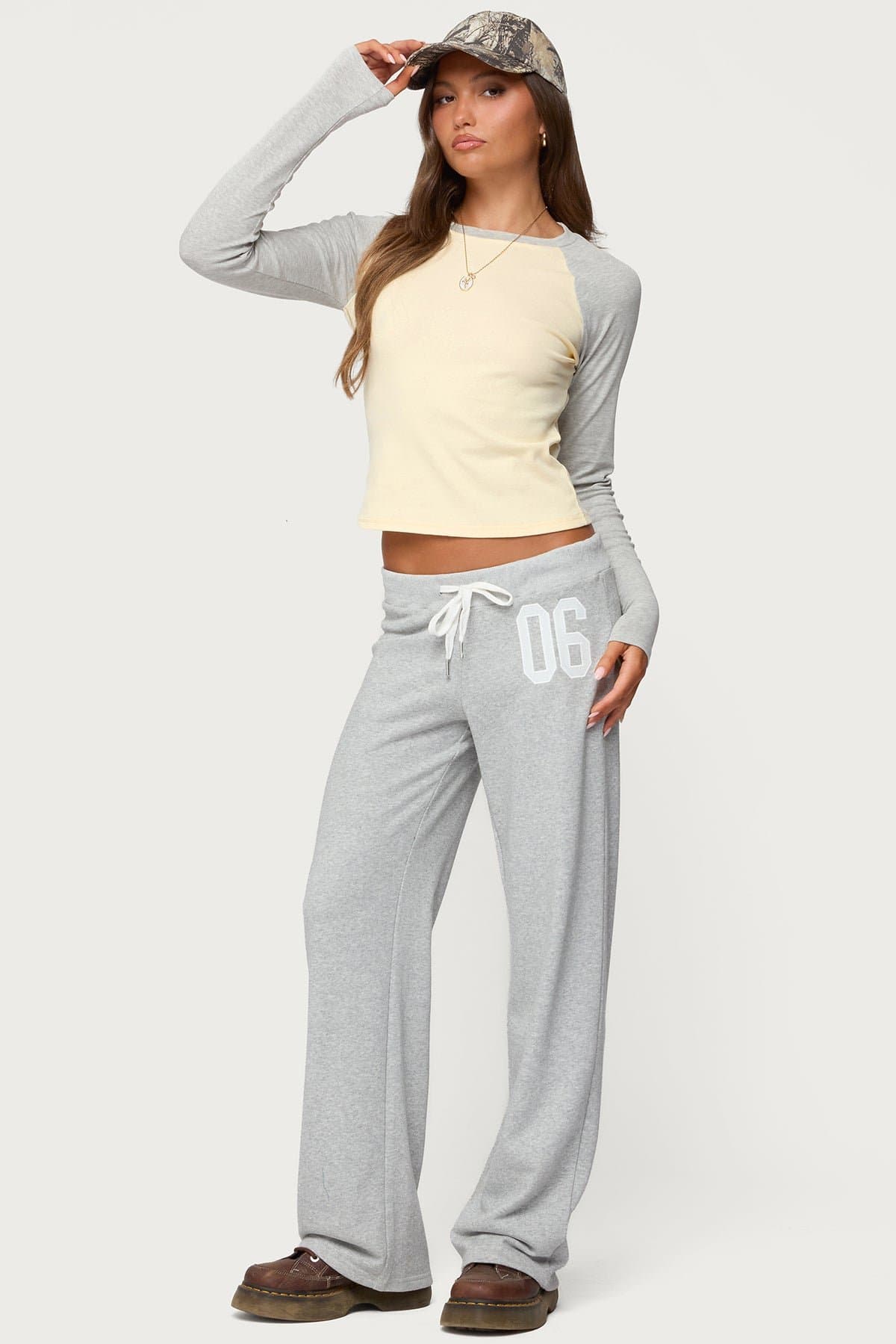 Raya Long Sleeve T-Shirt with Contrast Sleeves & Neckline Cotton Spandex