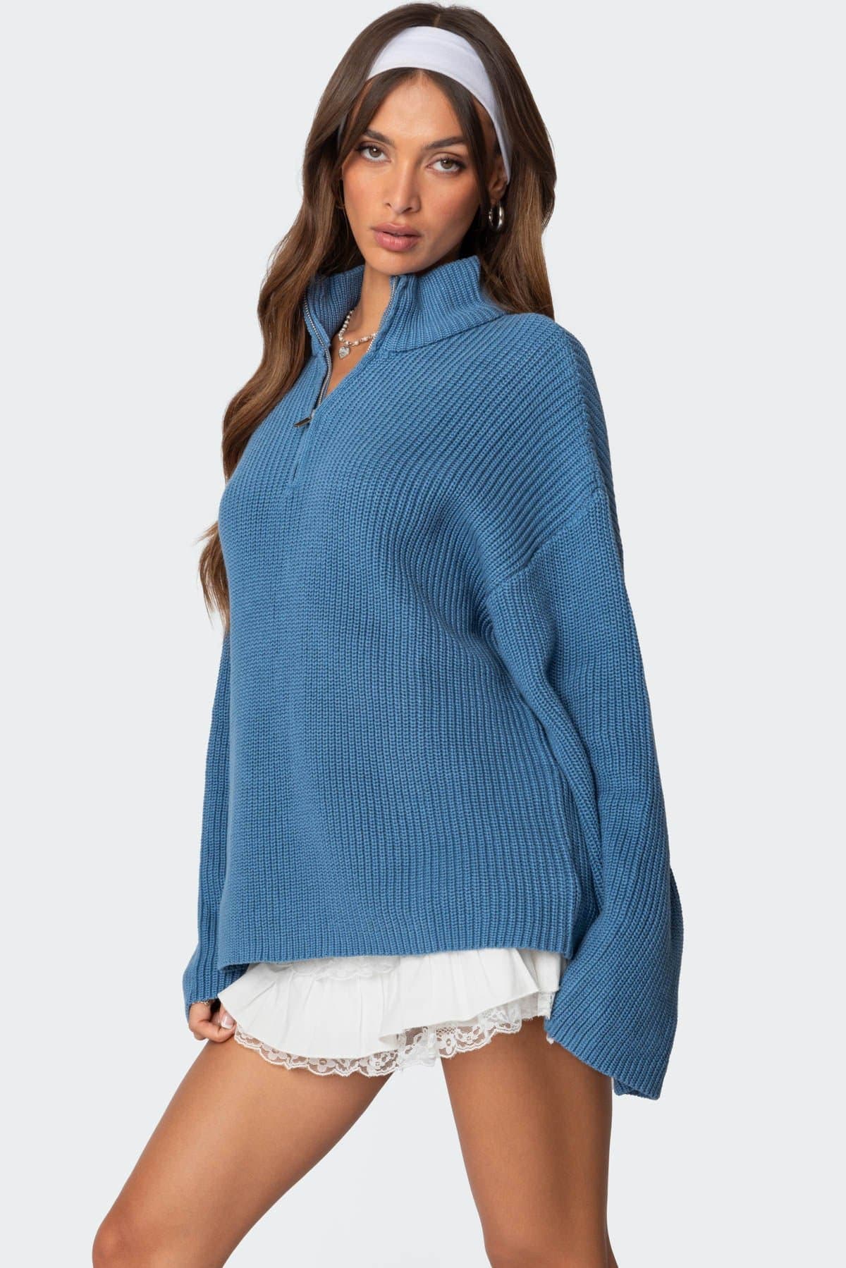 Amour High Neck Oversized Zip Sweater 100% Cotton Knit