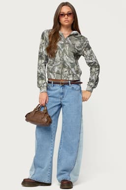 Genna Contrast Panel Low Rise Baggy Jeans 100% Cotton Rigid Denim