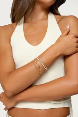 Mixed Chain Bracelet Pack Assorted Gold Tone Metal Acrylic 7.1 Inch Length